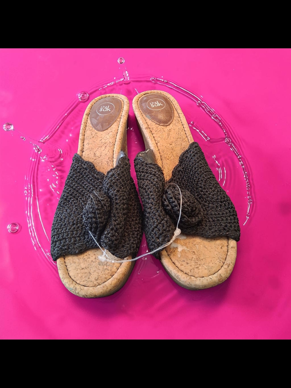 The Sak Black Crochet Slide Sandals